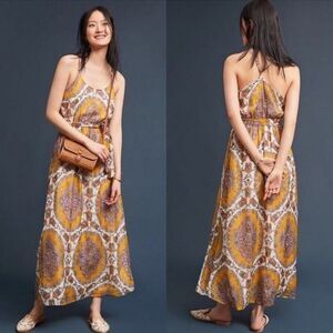 Anthropologie Akemi + Kin Paisley Medallion Metalic Maxi Dress Size L Boho